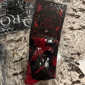 Out of Print Black and Red Six of Crows Grishaverse Socks